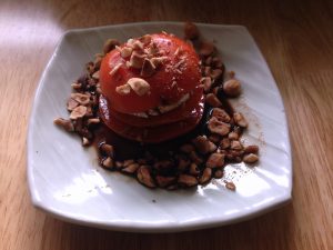 Persimmon, Goat Cheese, Toasted Hazelnut Salad with Balsamic Vinegar